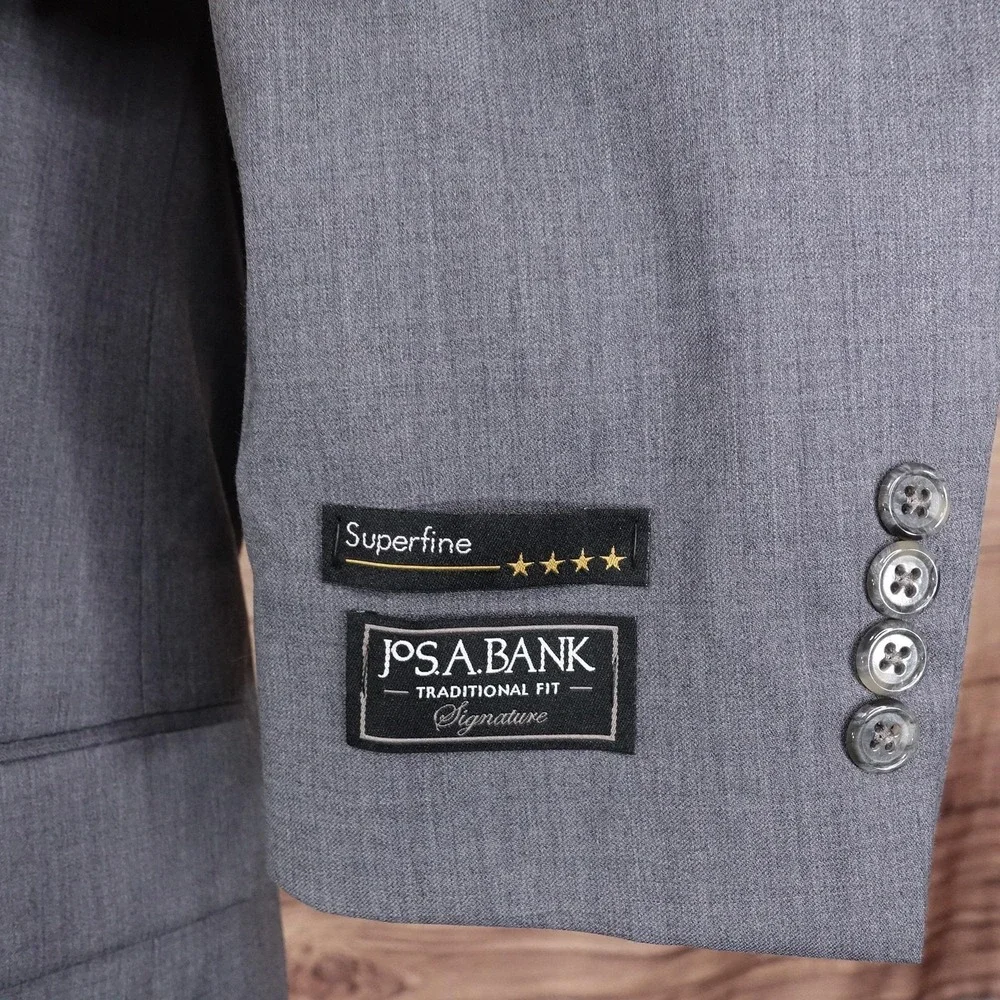 New! Jos. A. Bank Suit‎ Jacket Mens 44R Gray Wool Two-Button Traditional Fit